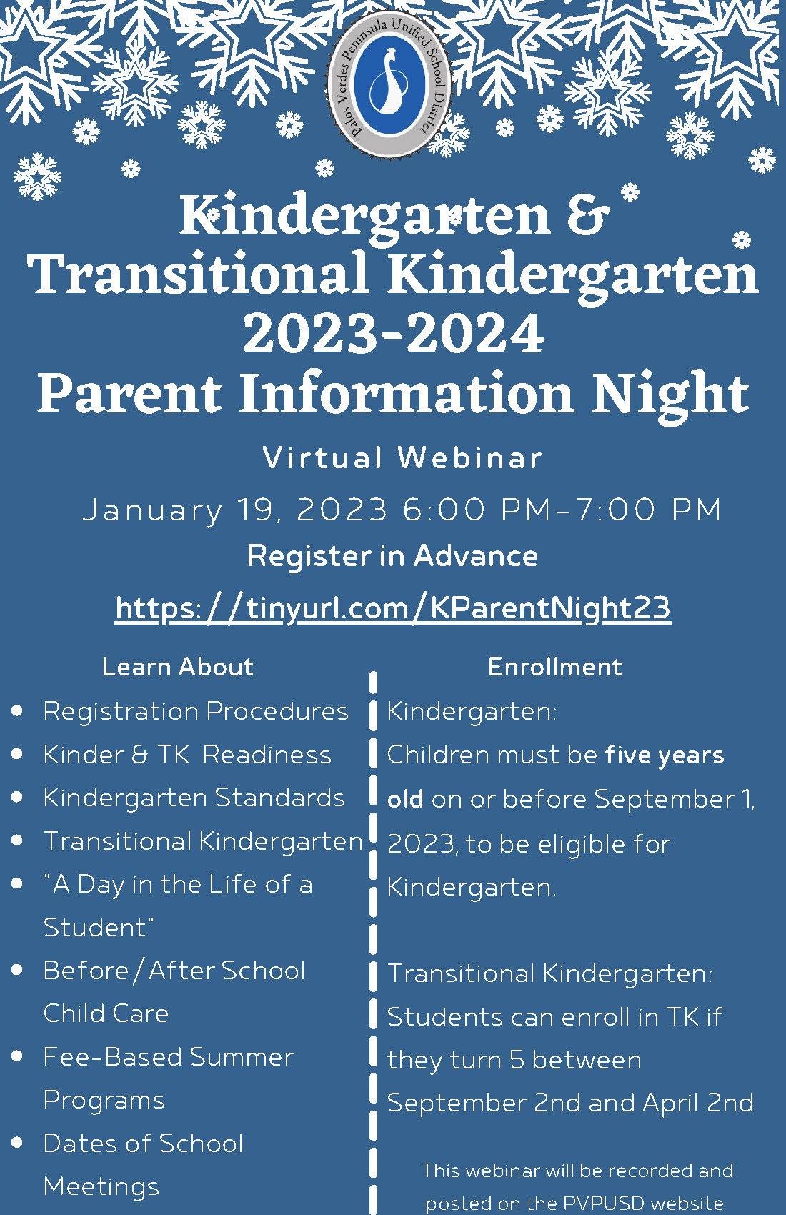 Kinder & TK Parent Info Night